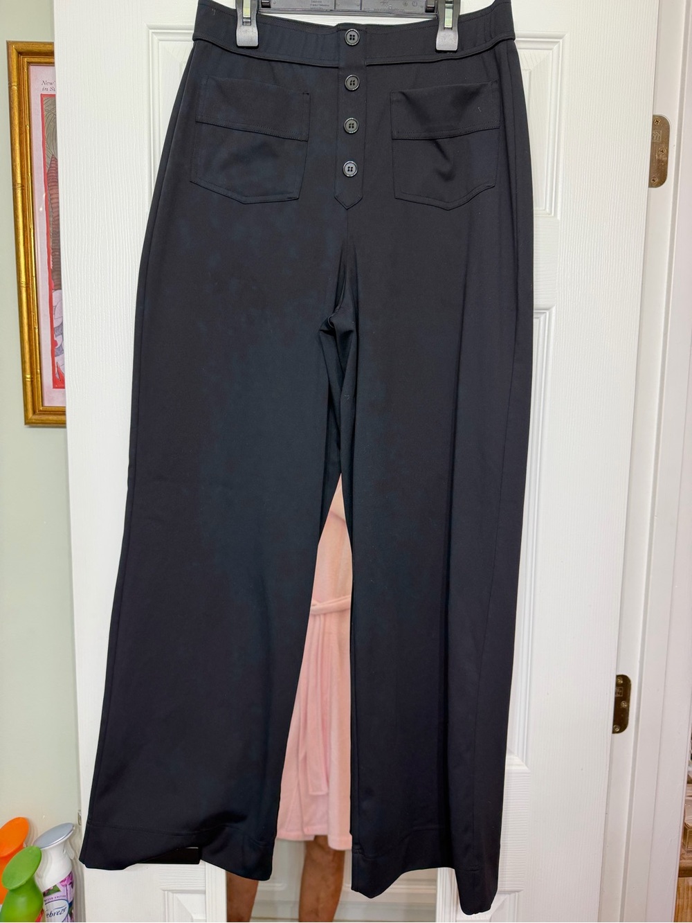 HALARA Black Wide-Leg Women's Pants with Front Button Placket